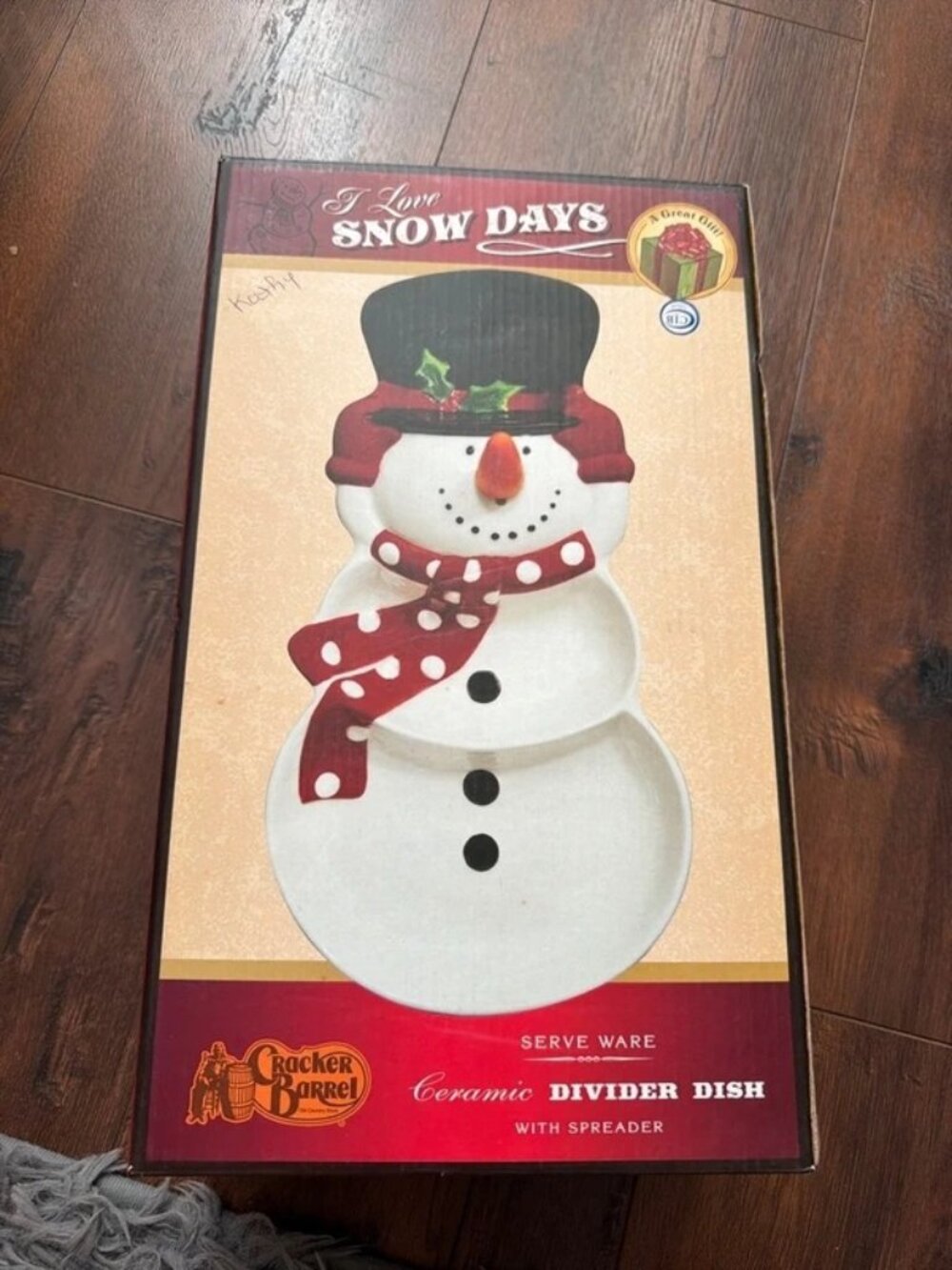 VTG Cracker Barrel I Love Snow Days Snowman Ceramic Canapé Dish Christmas
